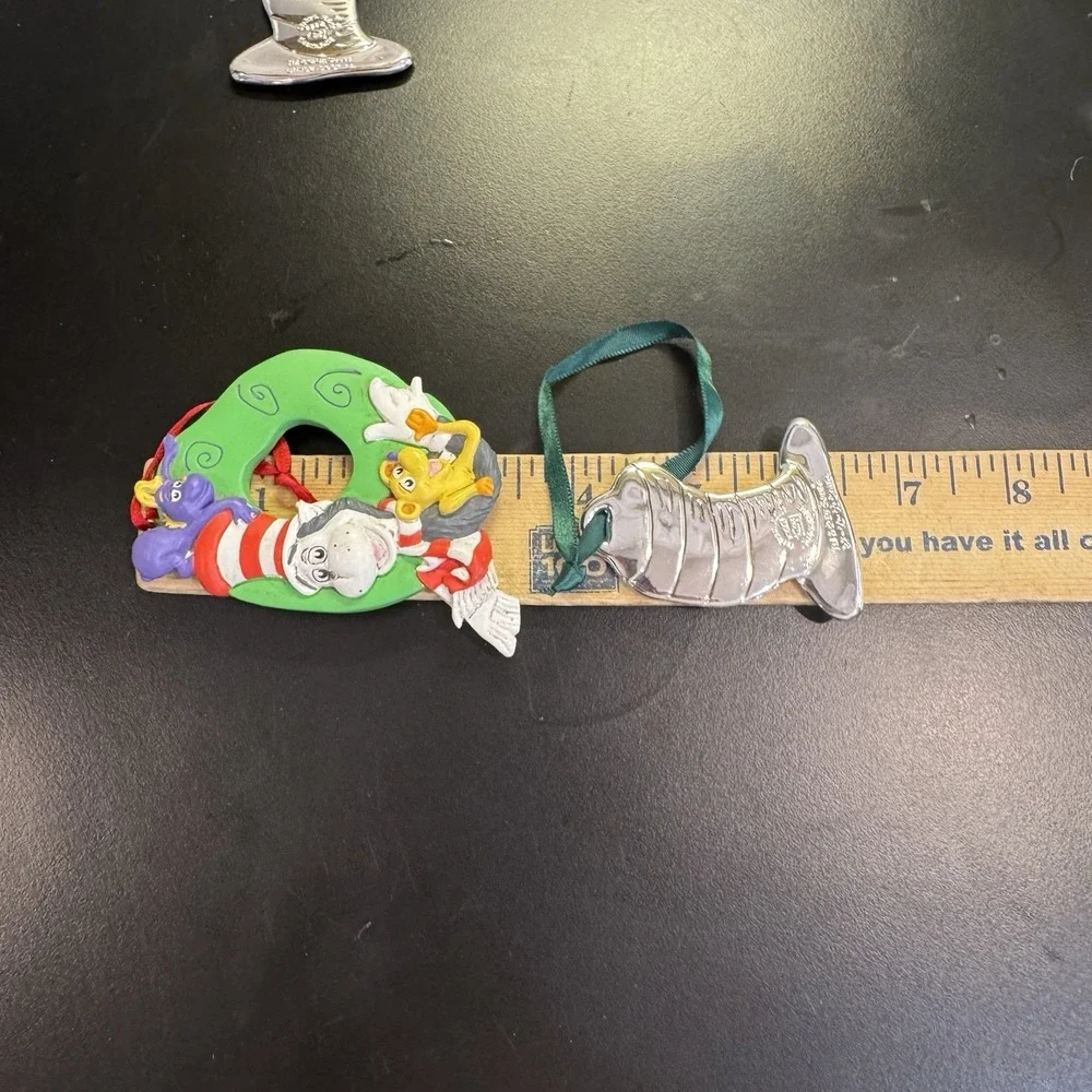 3 Dr Suess Christmas Ornament Cat in the Hat Thing‎ 1 Thing 2  & 2 Metal Hats